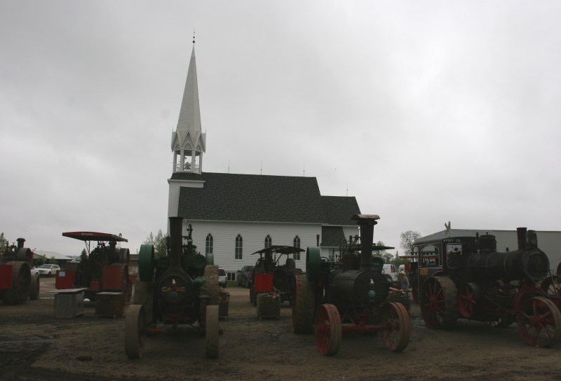 A sampling of steam engine tractors were lined up across the road from the historic church.
