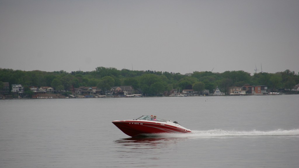 The single boat I spotted speeding across the lake Friday afternoon.