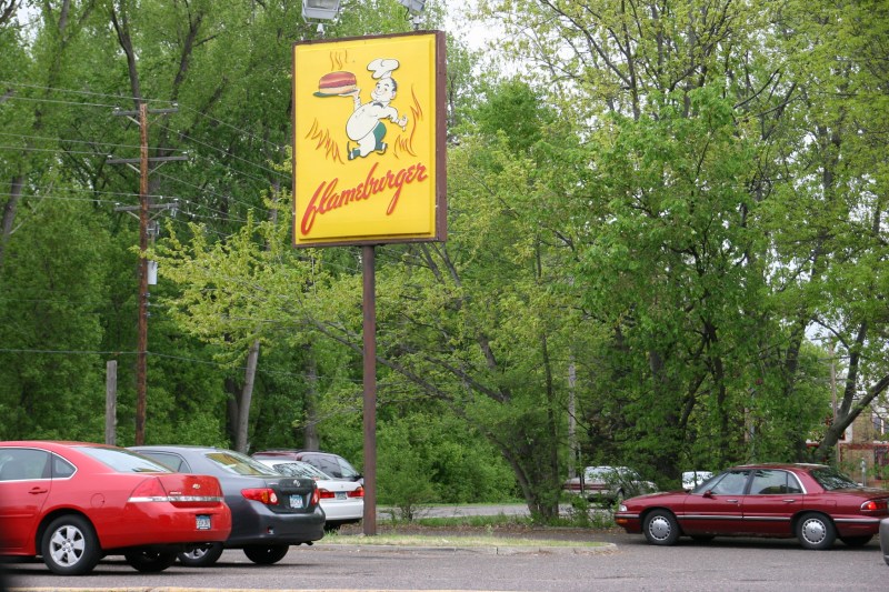 I then swung my camera to the left and photographed this kitschy signage at The Flameburger, "know for its flame broiled burgers and great breakfast platters."