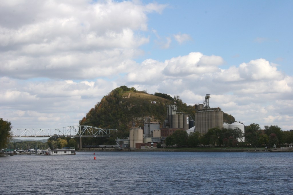 A view of Red Wing from the Bay Point Park area shows Barn Bluff and the bridge connecting Minnesota and Wisconsin.