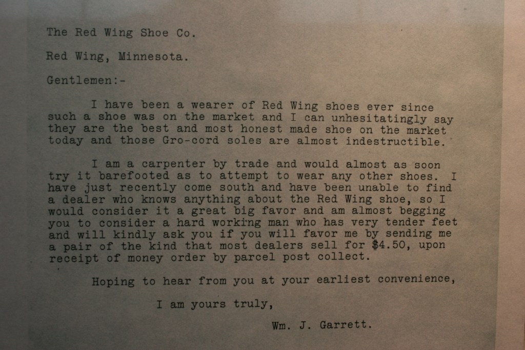 A letter is posted in the museum from a long ago customer.