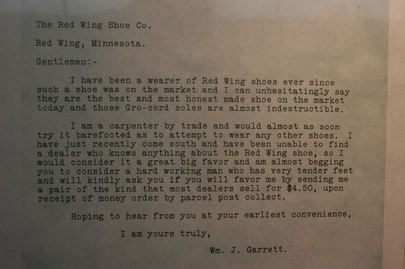 A letter is posted in the museum from a long ago customer.