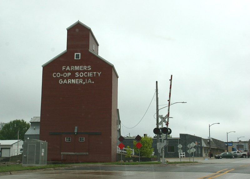 The Red Elevator, restored in 2009, gloriously graces the entry to Garner's Main Street. Garner is located west of Ventura.