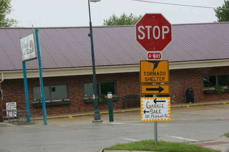 The tornado shelter sign caught my eye in Ventura, a small town just west of Clear Lake.