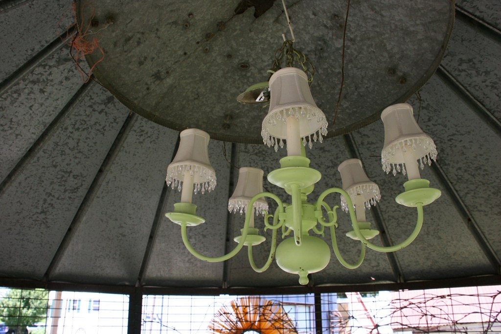 And inside the corn crib, this chandelier was for sale.