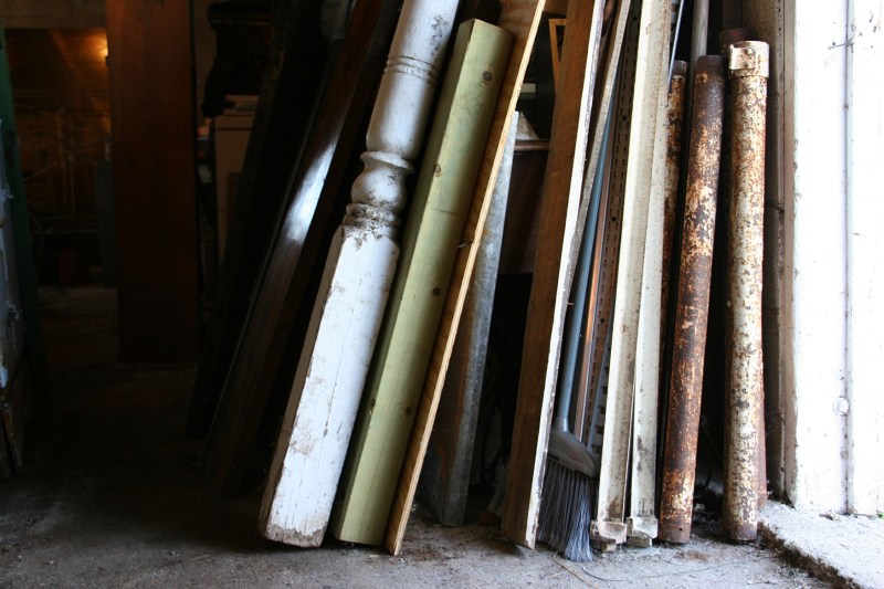 Stacked inside the barn door.