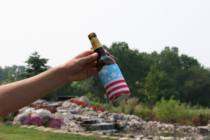 A patriotic can cooler.