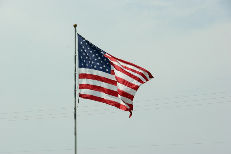 An American flag flies at the Perkins restaurant in North Mankato on Sunday afternoon.
