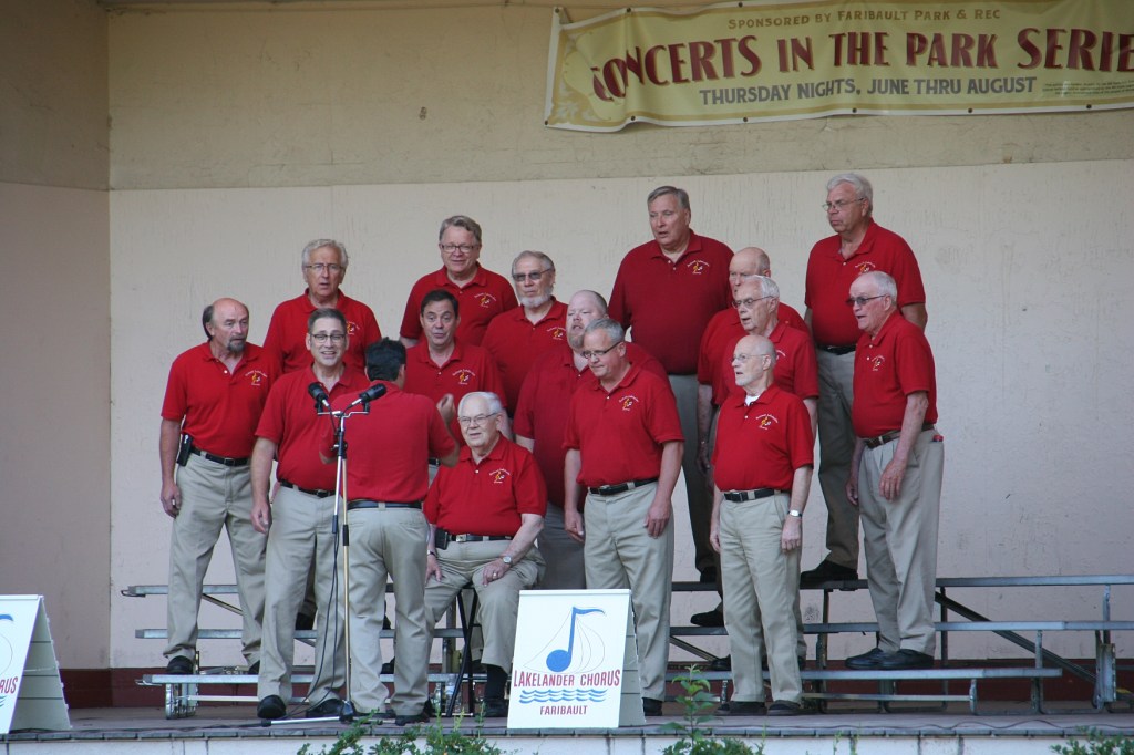 The Lakelanders Barbershop Chorus performs in the Central Park bandshell on July 23.