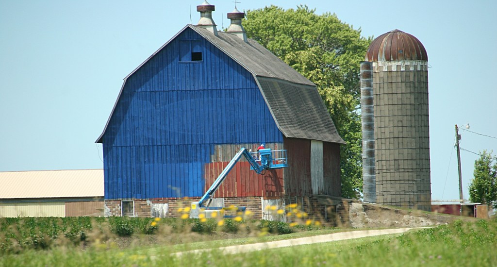 The front section of the barn was being painted as we drove along Interstate 35 Monday morning.
