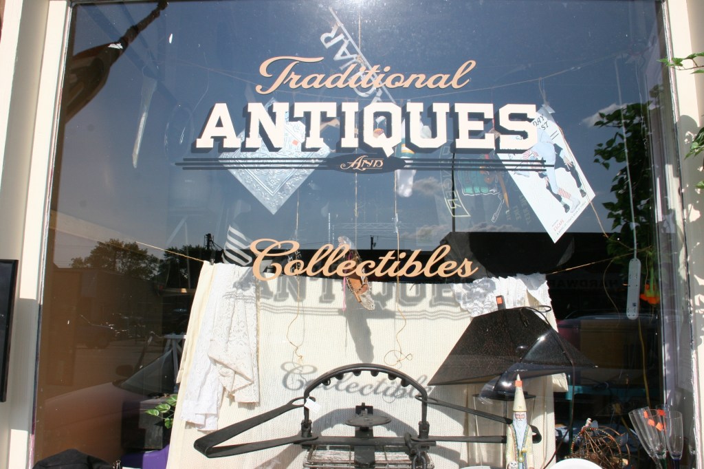 A front window in Jim's Antiques.