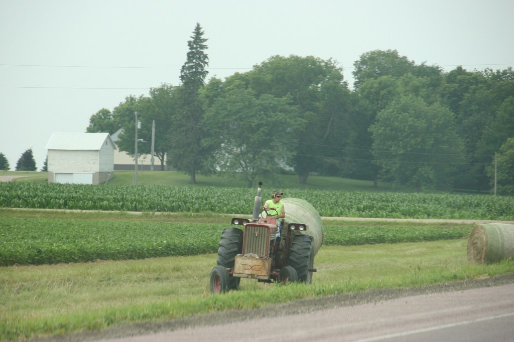 Baling the road ditch between Mankato and New Ulm.
