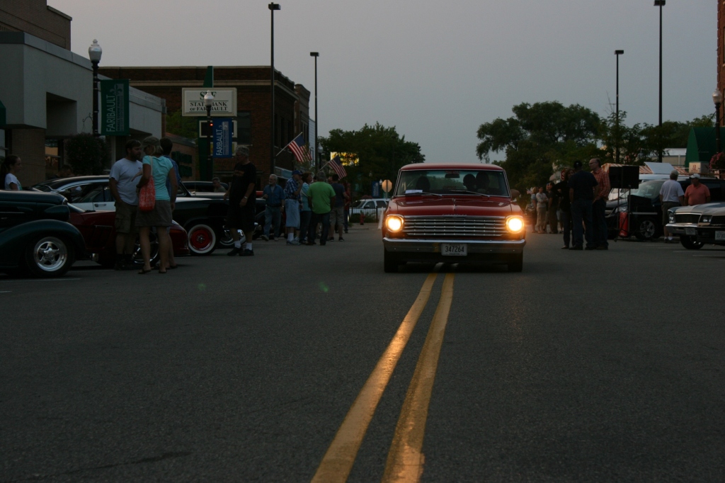 Leaving the final Car Cruise Night of the season in historic downtown Faribault.