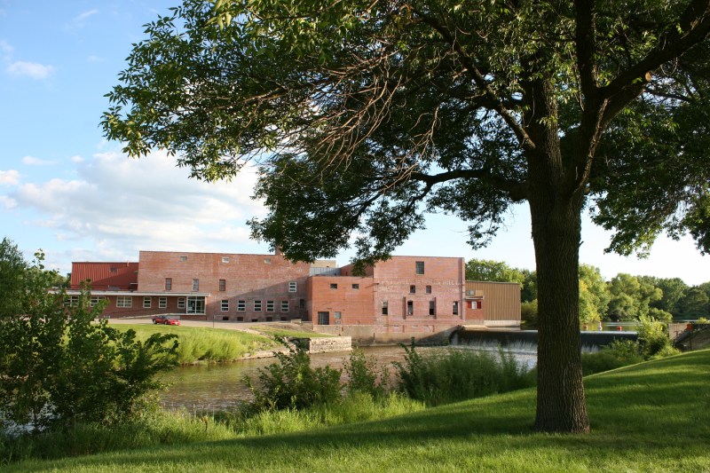 A view of the Faribault Woolen Mill from Father Slevin Park across the Cannon River.