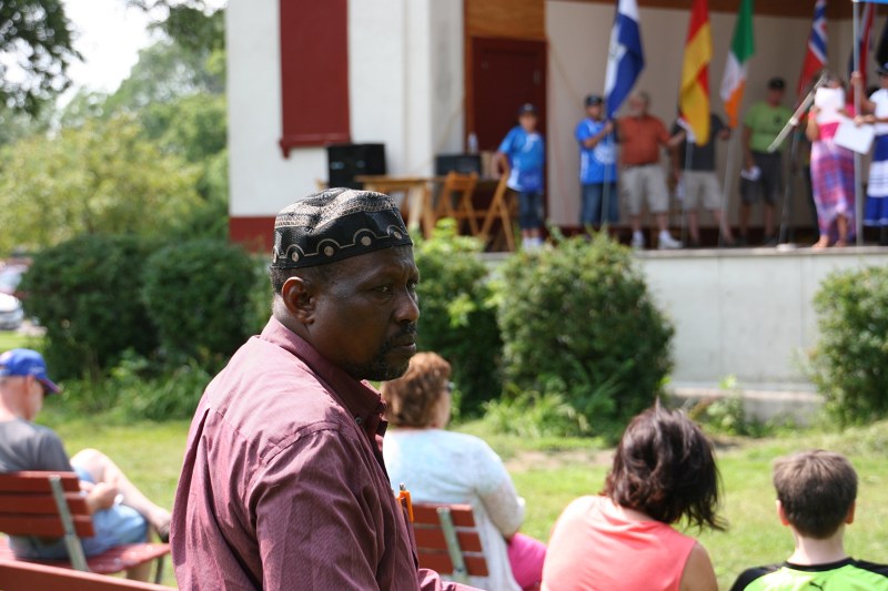 Attendees watch the flag ceremony.