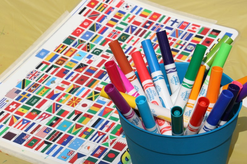 Kids used markers to create flags from their native countries.