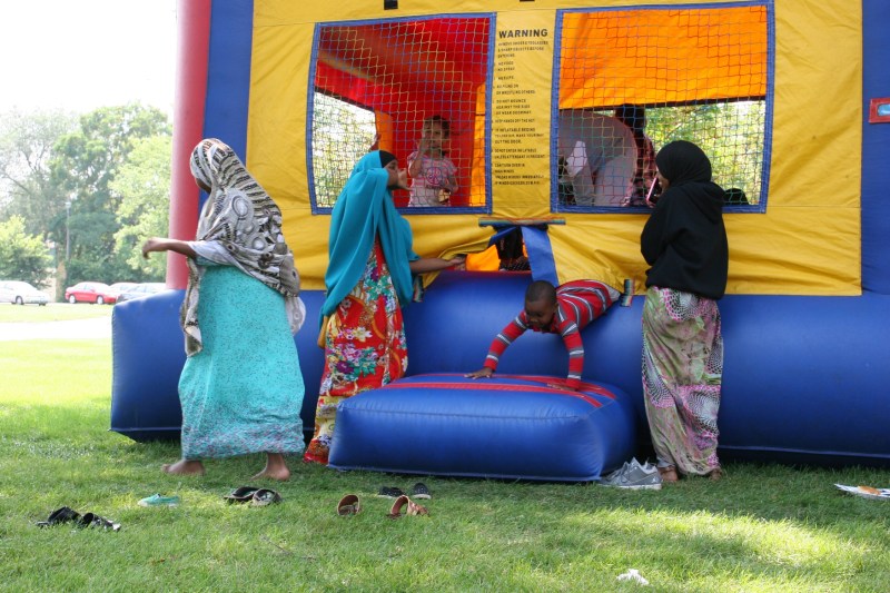 The bouncy house, a popular place for kids.