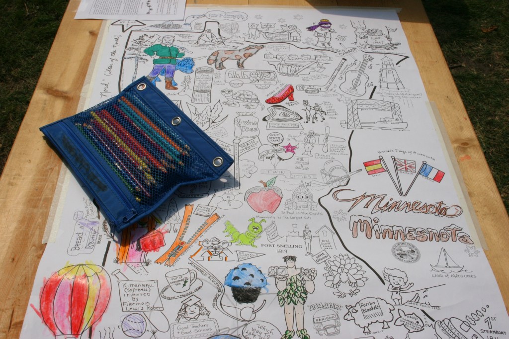 Kids could color graphics on a map of Minnesota that highlights points of interest.