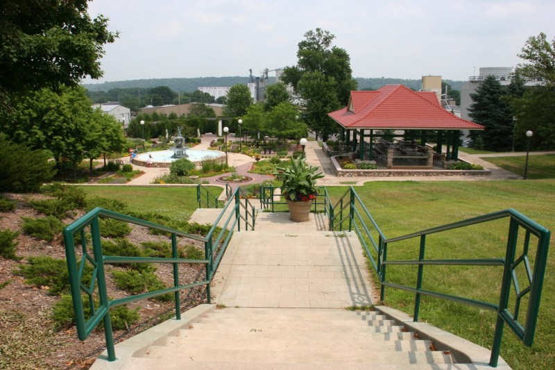 A view of German Park from the street-side steps that lead to the park at the bottom of the hill.