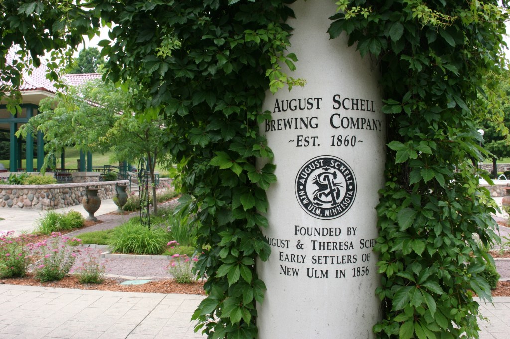 Imprinted on columns is information about what I assume to be park supporters. The August Schell Brewing Company is a major New Ulm attraction.