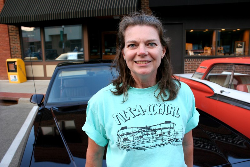Karen Bussert creates Tilt-A-Whirl themed t-shirts like this one modeled by Faribault native Janet Timmers.