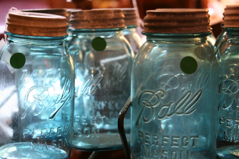 Canning jars, especially blue ones, hold timeless universal appeal.