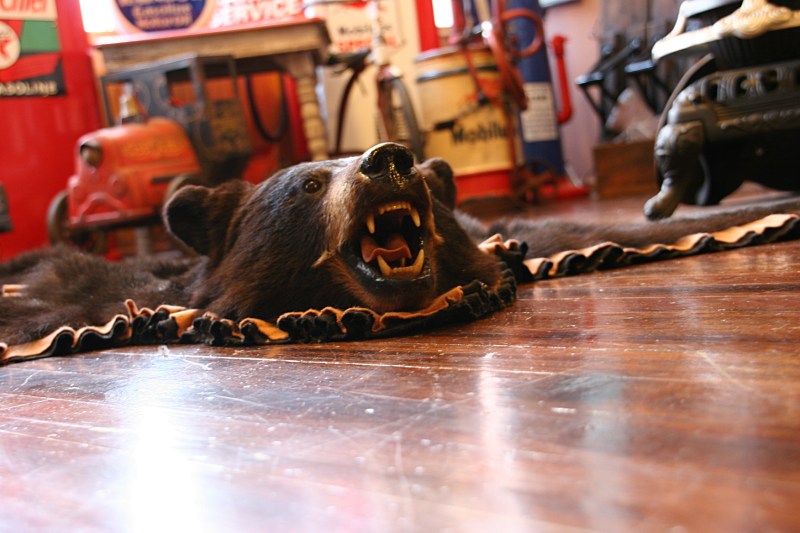 Steer around the bear rug to get to the pumps.