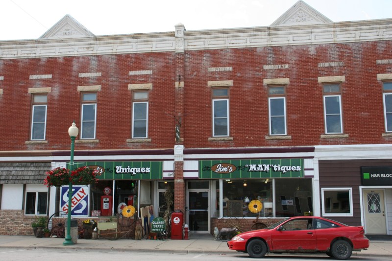 Sarah's Uniques and Jim's "Man"tiques recently moved into this aged building in downtown St. Charles, MN.