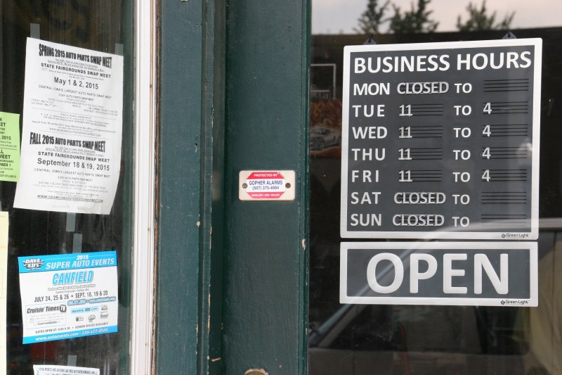 Woody's isn't necessarily open during the hours advertised on his business door.