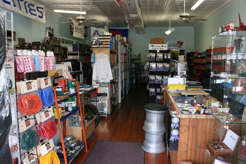 Lots of merchandise is packed into this small store.