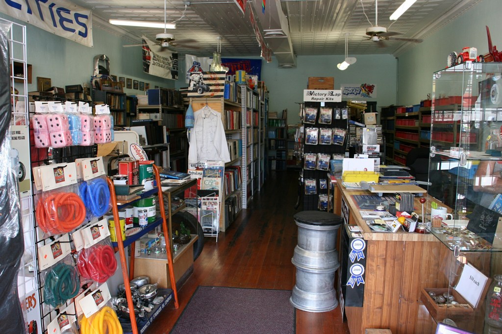 Lots of merchandise is packed into this small store.