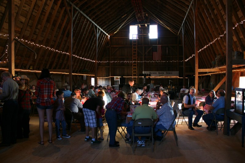Dining in the barn.