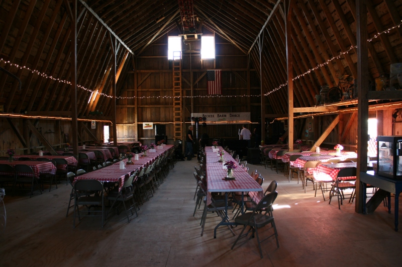 The band, Downtown Sound, sets up inside the Becker barn for a 10th birthday barn dance.