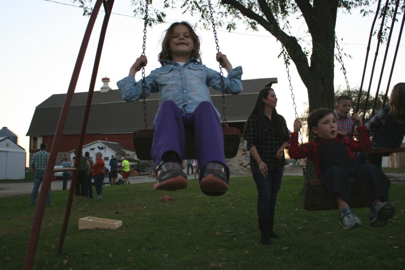 A vintage swingset proved a popular spot.