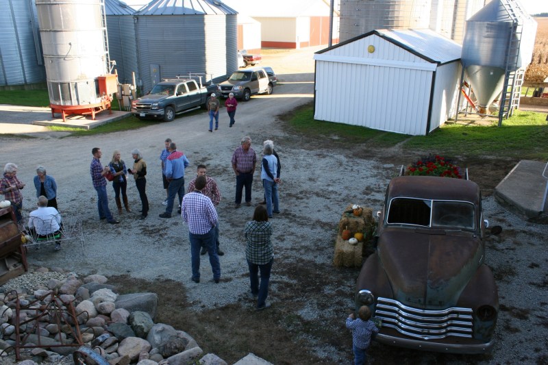 Visiting outside the barn.