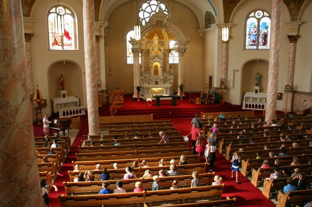 Massive marble pillars impress.