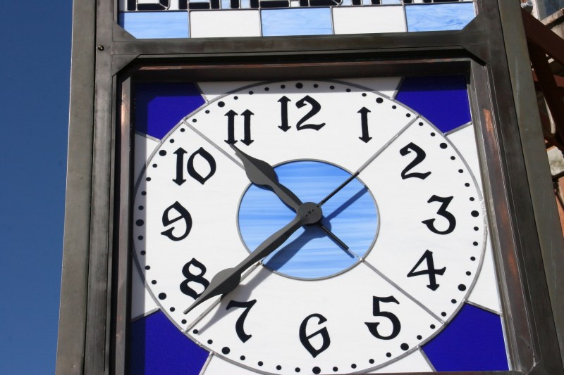 Telling time Sunday morning.