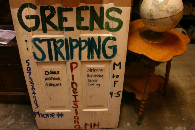 Signage for Jeff's business spotted inside his shop.