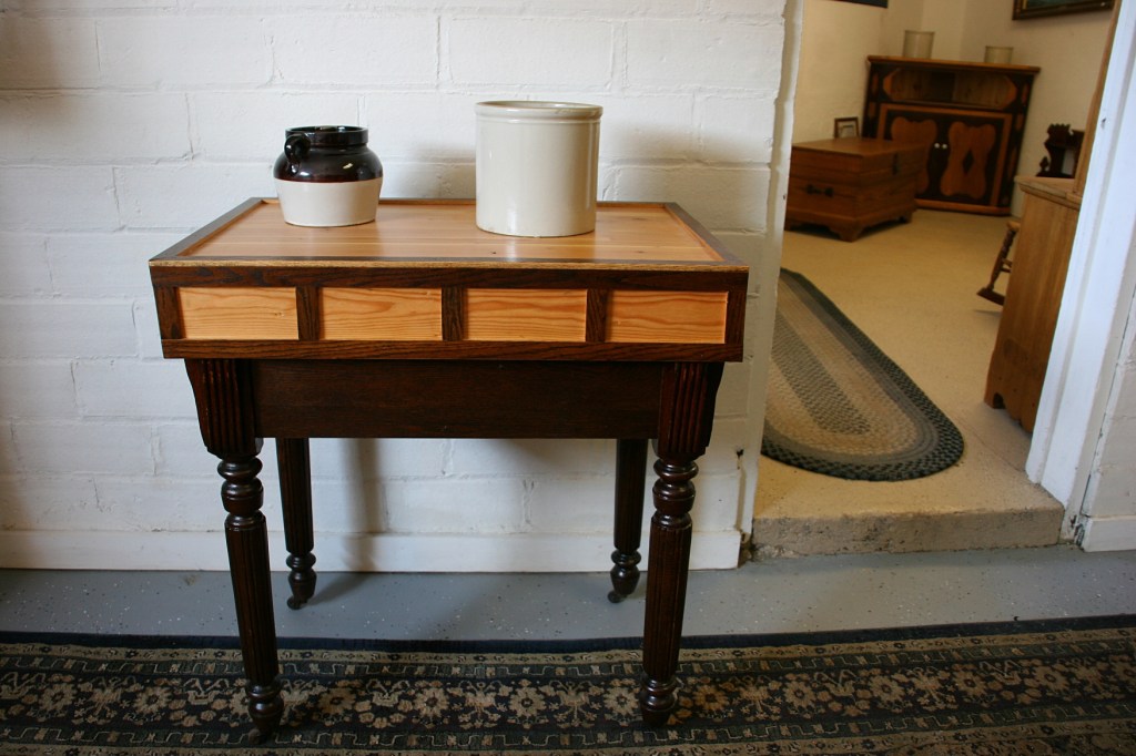 Artfully displayed furniture that Jeff has restored.