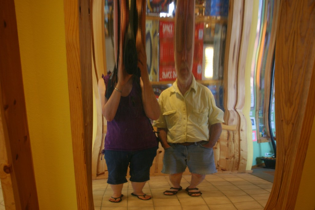 Randy and I have a little fun with a funhouse style mirror.