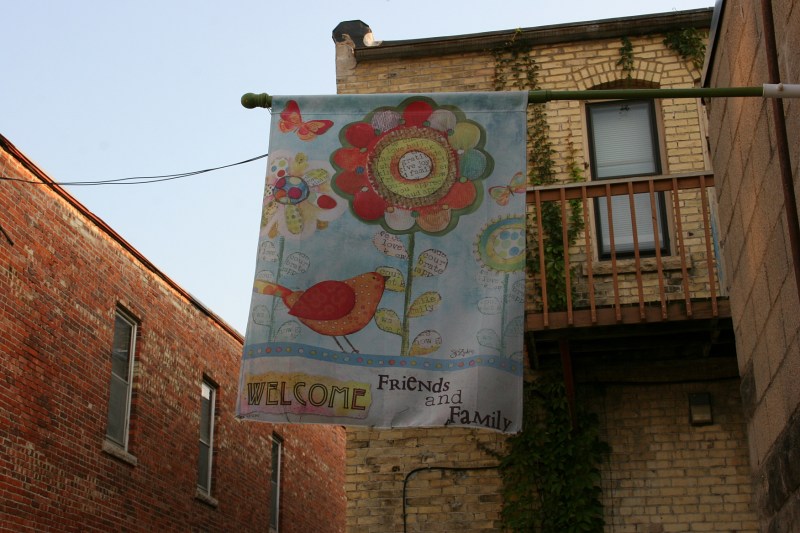 A banner welcomes all.