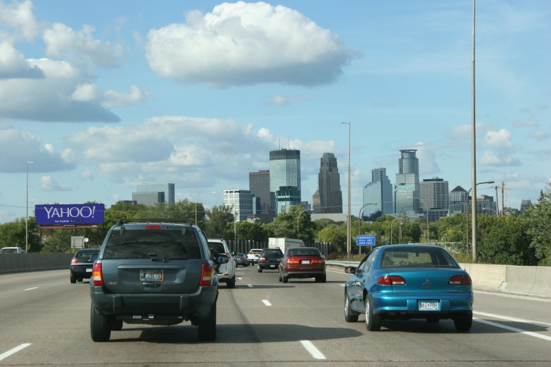 Frame 3: Traffic builds as you approach the downtown.