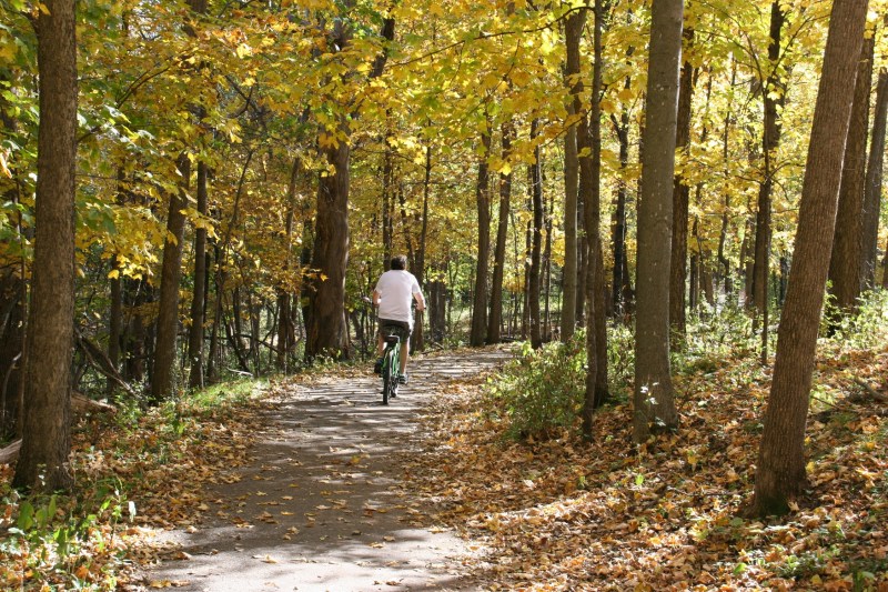 Biking through River Bend Nature Center.