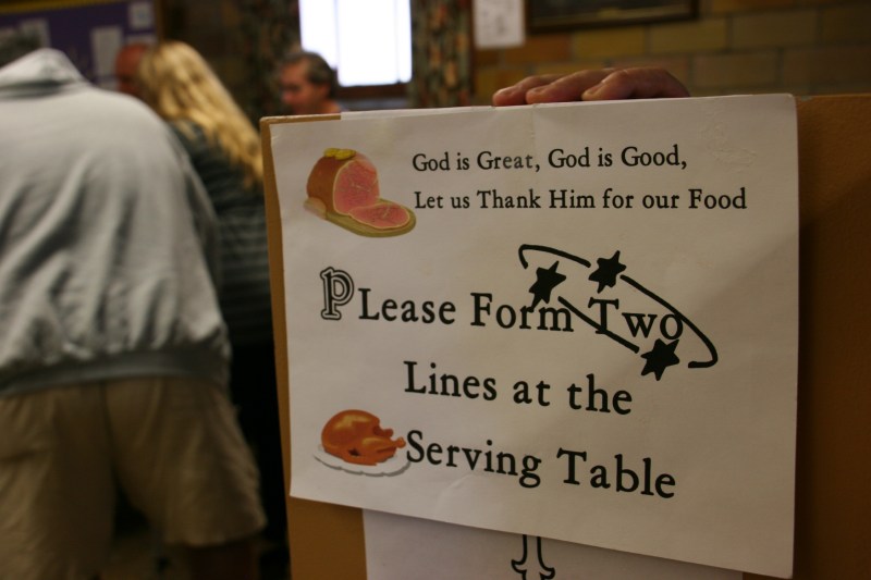 Two lines keep things moving. About 430 diners attended Sunday's dinner.