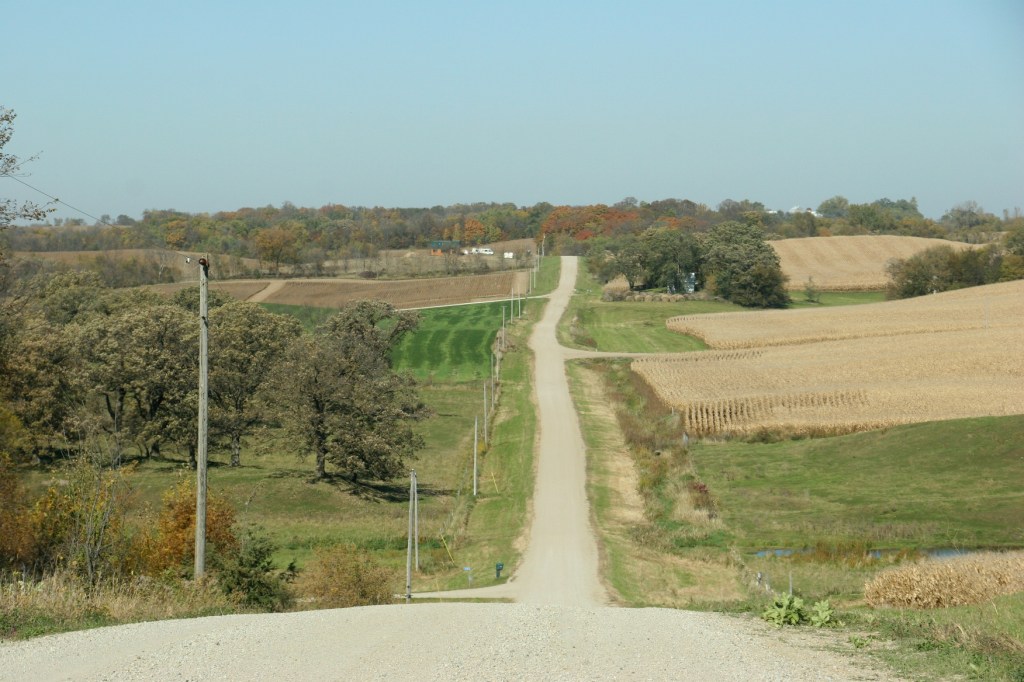 Driving through the hilly terrain of western Rice County to view the harvest and the land.