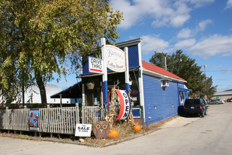 While I didn't stop at Barista's Coffee House, its exterior charmed me. The business is for sale.