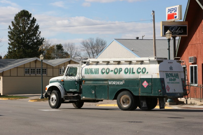 I spotted this co-op fuel truck from nearby Hokah and flashed back to my Uncle Harold's fuel delivery truck at this Midland gas station, long-closed in Vesta, Minnesota.