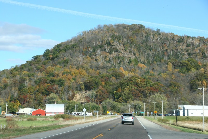 Everywhere bluffs rise up.