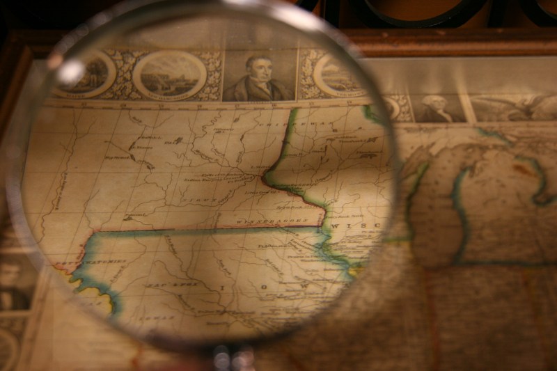 Inside the main museum building, I studied a map with a magnifying glass. Minnesota was spelled with one "n."