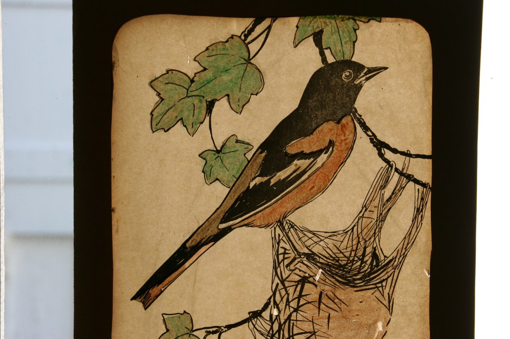 Art in a classroom window.